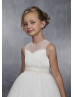 Ivory Sequined Tulle Beaded Waistline Flower Girl Dress